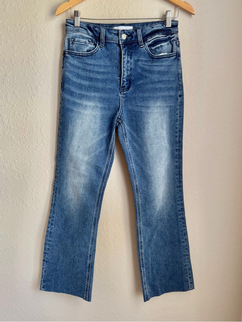 VERVET Dark Washed Cut Bottom Straight Distressed Stretchy Denim Jeans Sz 6/28